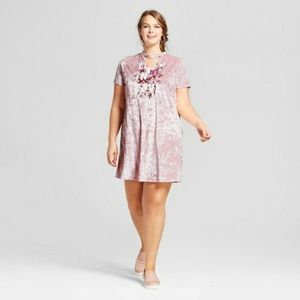 Womens Pink Velvet Keyhole Dress